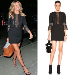 Self-Portrait Bell Sleeve Lace Dress Shift Mini Black Size 2 New with tags